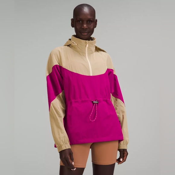 Lululemon Athletica Pink and Tan Anorak Pullover hooded jacket zip up new - Picture 1 of 9